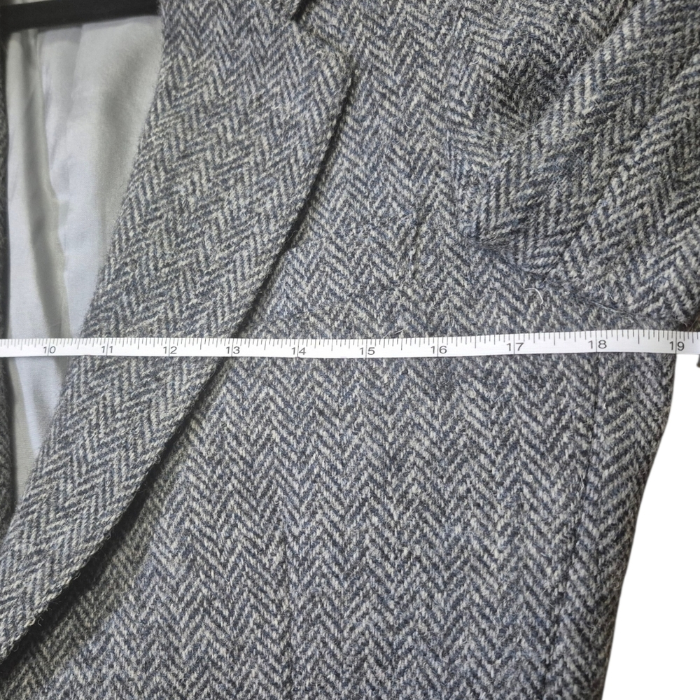 Vintage Grey/Blue Harris Tweed Jacket With Brown elbow patches by Leshman TipTop - Picture 15 of 16